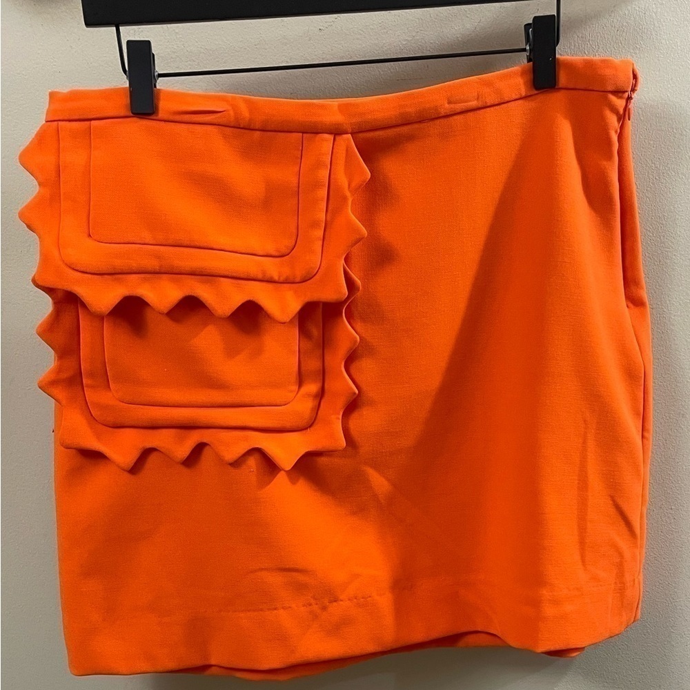 VICTORIA BECKHAM For Target Orange Modern Scalloped Pocket Circle Skirt Size LG